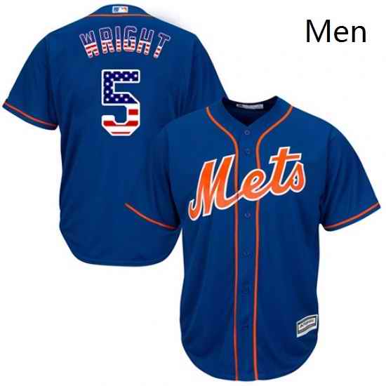 Mens Majestic New York Mets 5 David Wright Replica Royal Blue USA Flag Fashion MLB Jersey